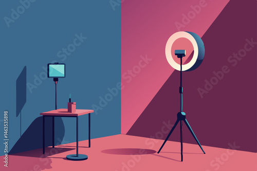 tiktok creator studio with tripod  ring light  