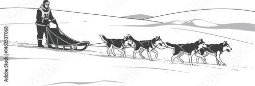 Dog Sled Team Crossing Snowy Landscape