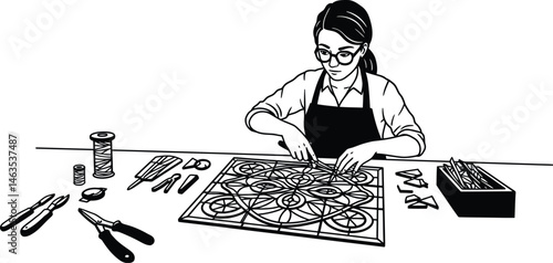 Craftsperson Creating Stained Glass Artwork