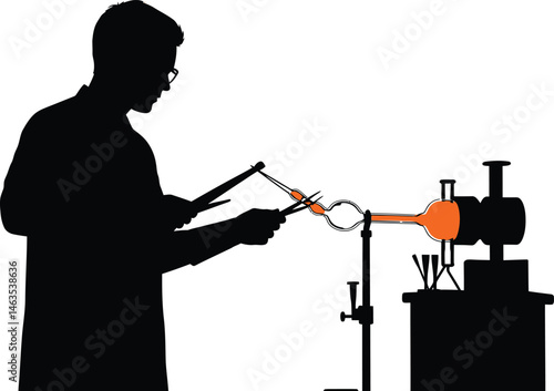 Silhouette of Scientific Glassblower Crafting Lab Equipment
