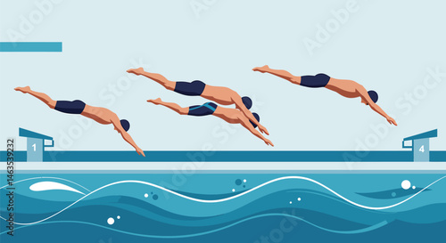 Synchronized Swimmers Dive, Vector Art