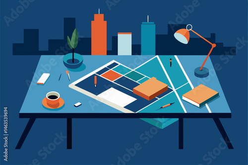 urban planner s desk with scaled city models 