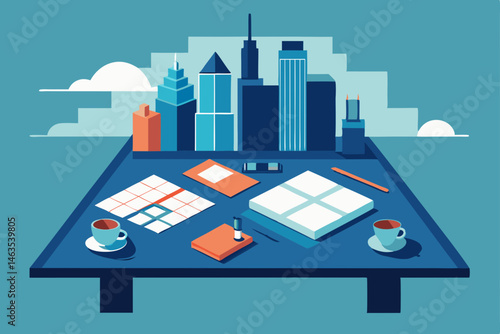 urban planner s desk with scaled city models 