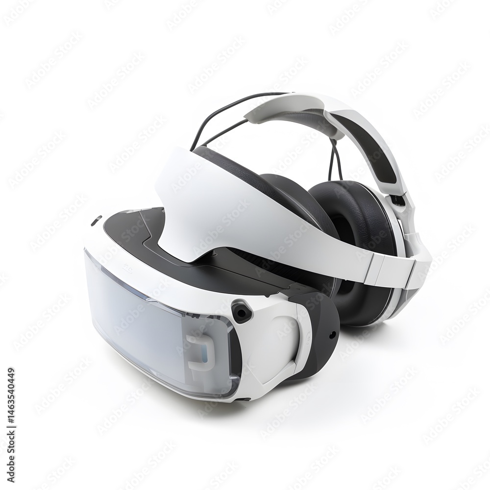 Fototapeta premium White VR Headset with Headphones, and Studio.