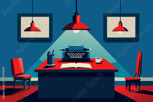 vintage news editor s room with clacking typewrite 