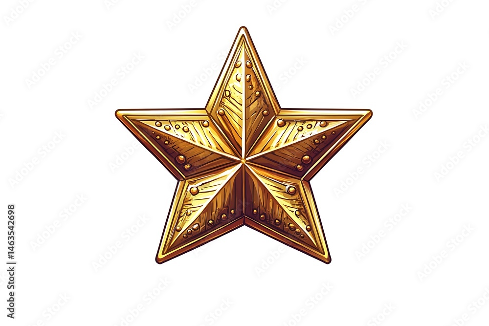 Detailed golden star illustration with texture and realistic details isolated on white background Detailed golden star illustration with texture and realistic details isolated on white background
