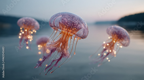 Illuminated Jellyfish in Aq...