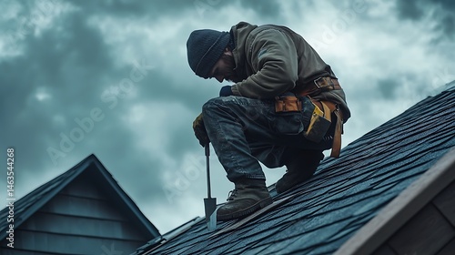 Wallpaper Mural Roof Repair Worker on a Stormy Day Torontodigital.ca
