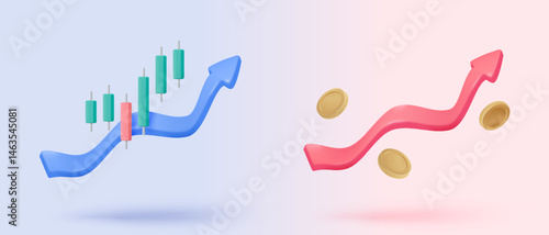 3D stock trading graph report for statistic market in bubble icon. Sell and buy money cash and exchange with finance business, analyzing investment. 3d bank trading icon vector render illustration