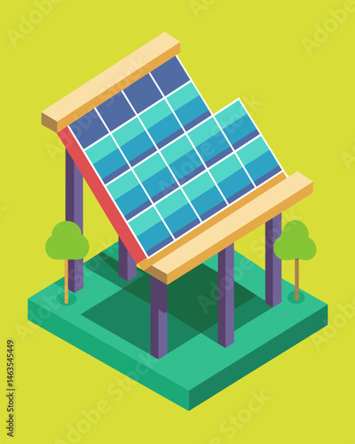 Rows of sleek solar panels integrated seamlessly into the design of a modern play structure providing an interactive and educational experience for children.. Vector illustration