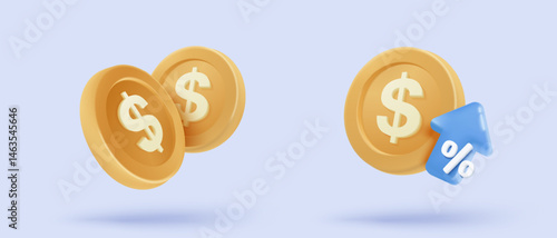 3D money coin saving on pastel background. bundles cash and floating coins exchange with finance business concept, earning investment. 3d money icon vector rendering illustration