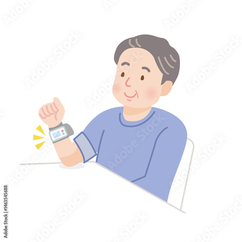 血圧を測るふくよかなミドル男性