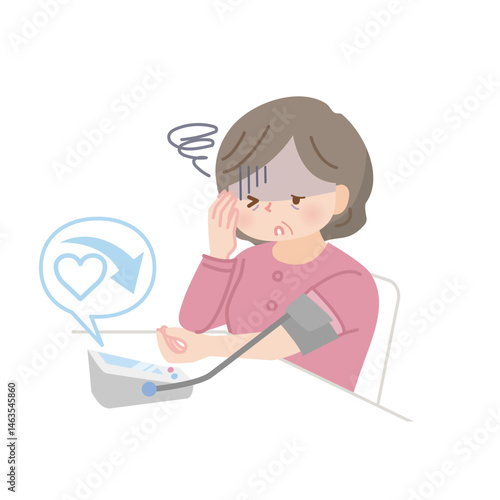 血圧を測る太った中年女性_低血圧