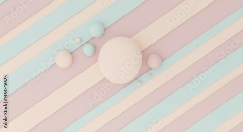 Pastel Spheres on Striped Background Simple Geometric Design