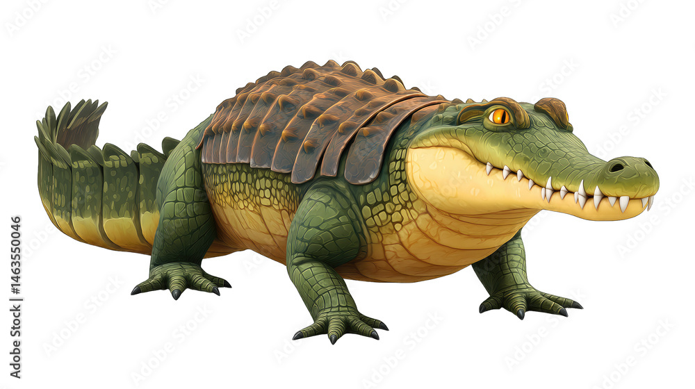 Obraz premium Cartoon crocodile with armored back, walking pose