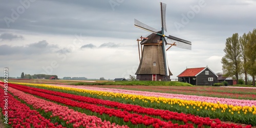 Dutch Windmill Tulip Field ...