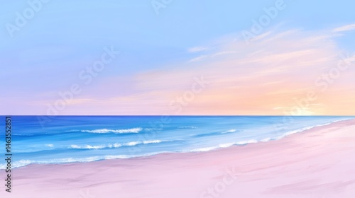 Serene Pastel Sunset Beachscape: A Tranquil Coastal Painting