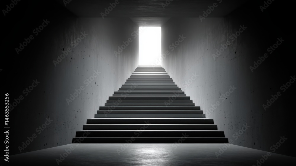 Fototapeta premium Inspirational staircase leading to a clear platform illuminated by a spotlight symbolizing personal and professional growth