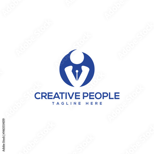 Creative People Human logo design pen nib human modern concept for HR recruitment 