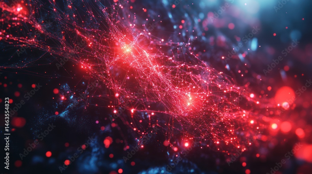 Abstract cosmic nebula with glowing red and blue particles, intricate network of energy Abstract cosmic nebula with glowing red and blue particles, intricate network of energy