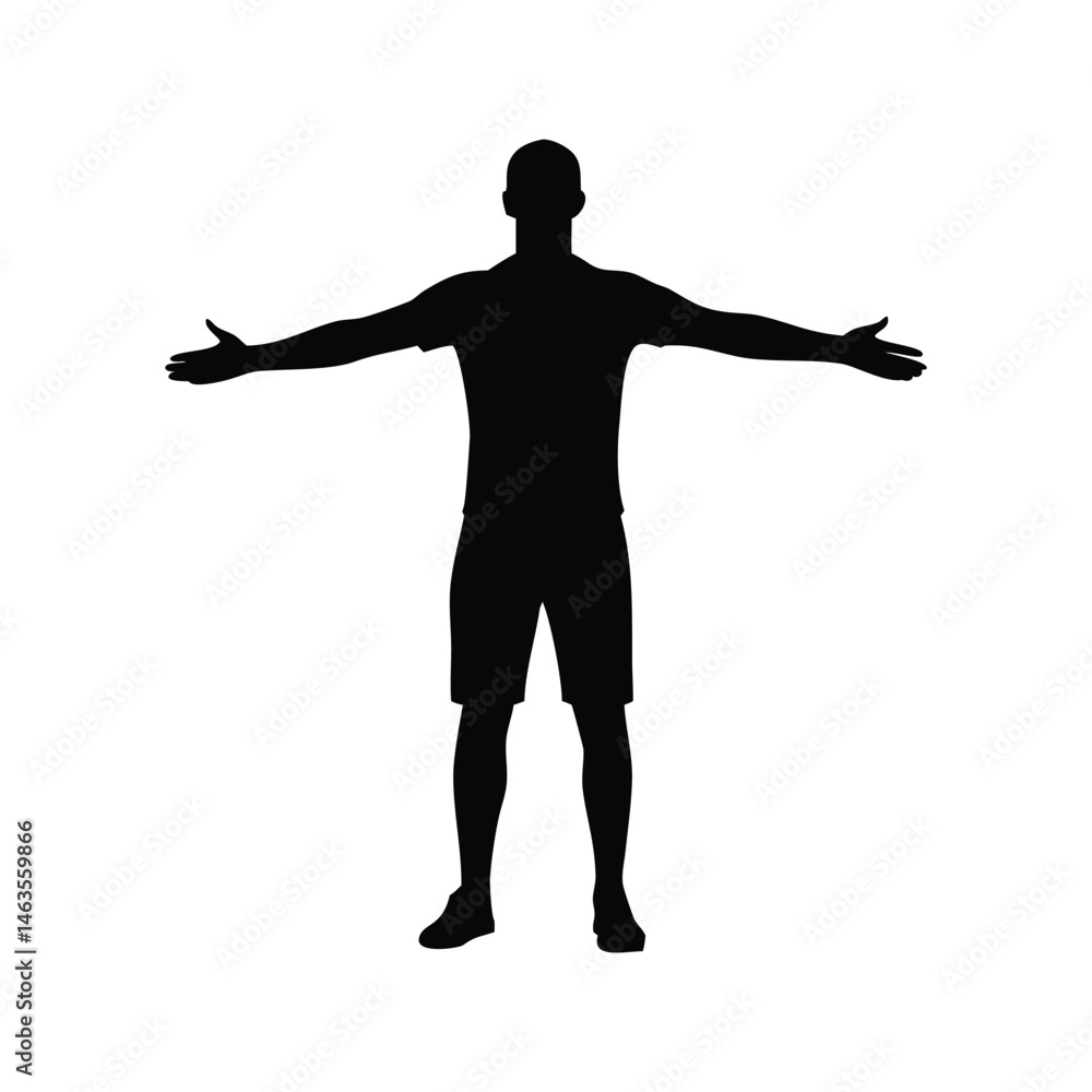 Full body silhouette of a man with his arms outstretched, creating a welcoming or expansive feel. Full body silhouette of a man with his arms outstretched, creating a welcoming or expansive feel.