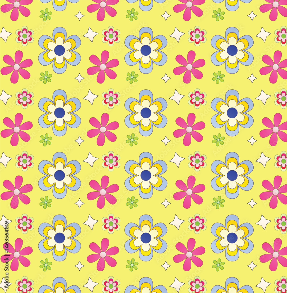 Retro Floral Pattern Cheerful Sixties Inspired Design Retro Floral Pattern Cheerful Sixties Inspired Design