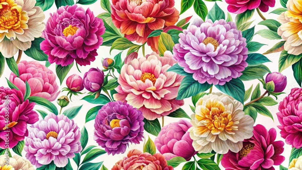 Surreal Peony Flower Seamless Pattern: Colorful Hand-Drawn Illustration for Invitations & Tattoos Surreal Peony Flower Seamless Pattern: Colorful Hand-Drawn Illustration for Invitations & Tattoos