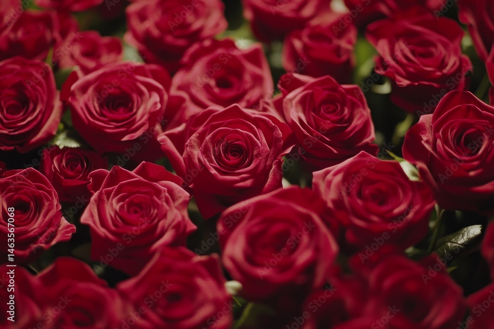 Close-up view of numerous vibrant red roses. Close-up view of numerous vibrant red roses.