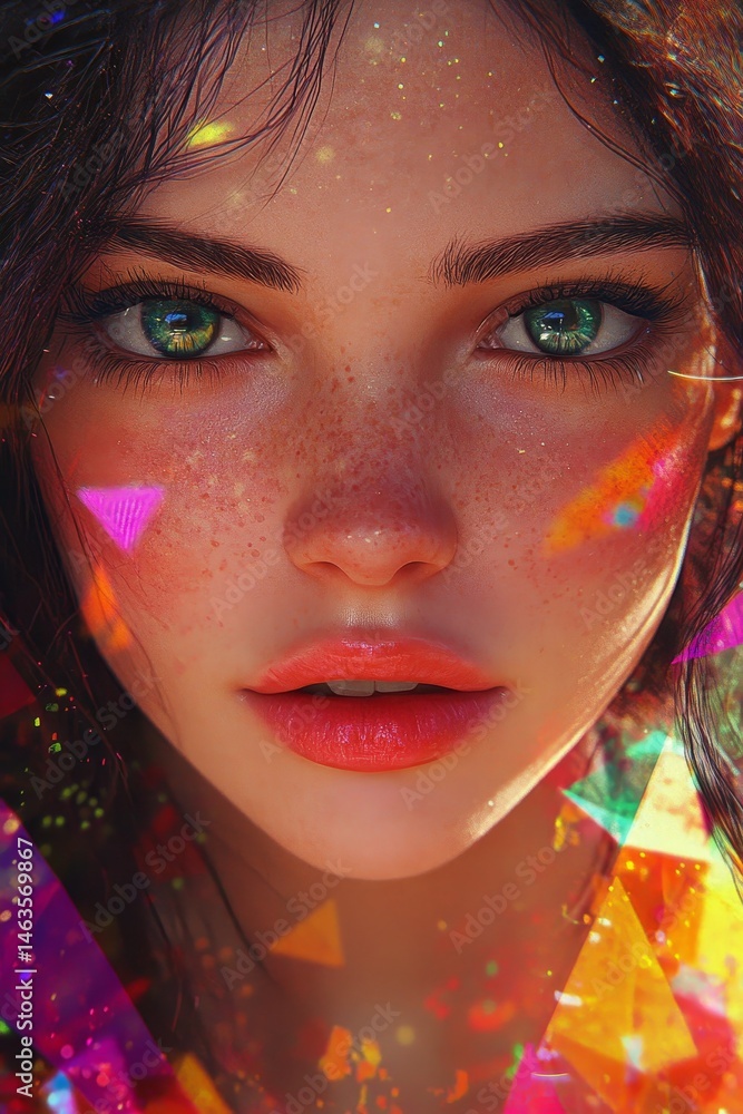 Obraz premium Girl with Bright Makeup Digital Concept, Generative AI