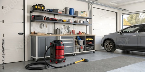 Organized Garage Workshop with WetDry Vacuum,Garage Storage,Car Detailing Garage organization, WetDry Vacuum