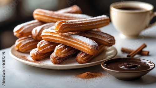 Cinnamon and sugar churros paired with hot chocolate dipping sauce