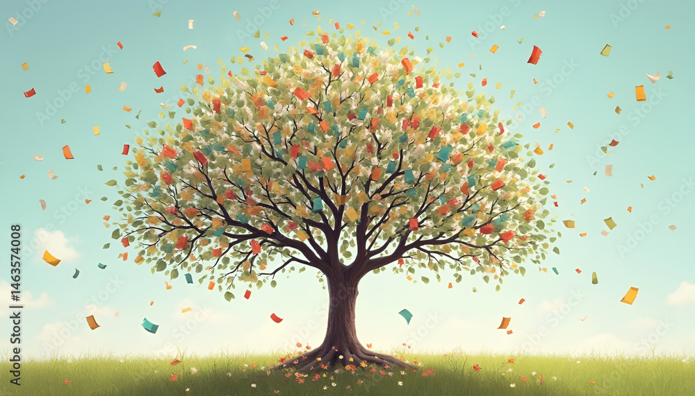 Fototapeta premium International literacy day concept with tree with like leaves.