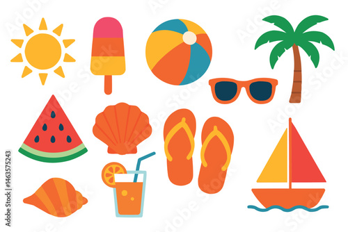 Summer Vacation Beach Travel Icon Set Vector