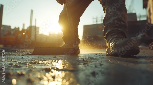 Wallpaper Mural Construction Worker Sweeping Debris at Sunset Torontodigital.ca