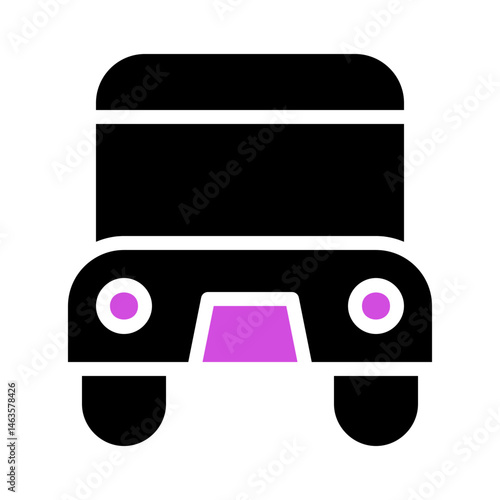Stylized depiction of vehicle front view with striking color block design