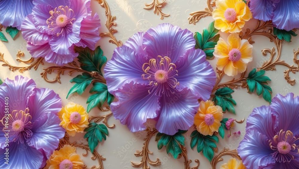 A fragment of bright retro cloth pattern with floral decorations that can serve as a background. A fragment of bright retro cloth pattern with floral decorations that can serve as a background.