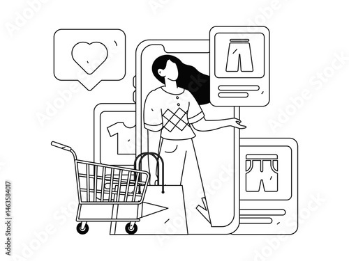Internet celebrity live broadcast with goods vector internet hand drawn illustration
