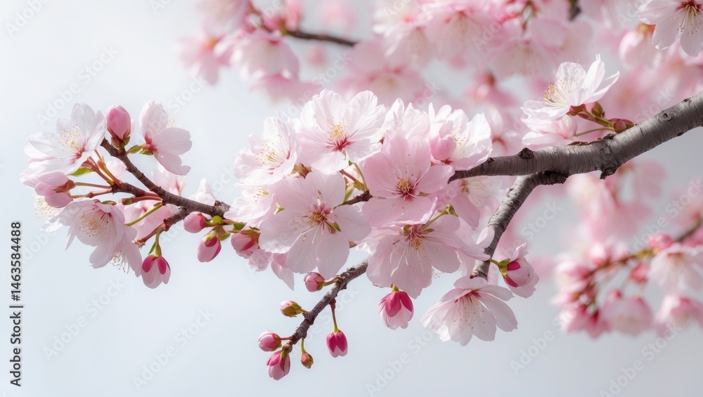 Branch of cherry blossom against white background Branch of cherry blossom against white background
