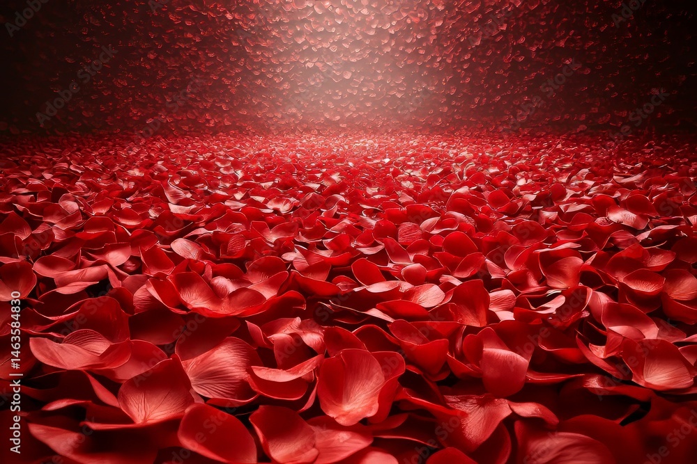 Fototapeta premium Red rose petals covering a vast, textured surface.