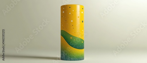 Abstract Cylinder Object Still Life with Yellow Green and White Colors in Studio Shot Design Element