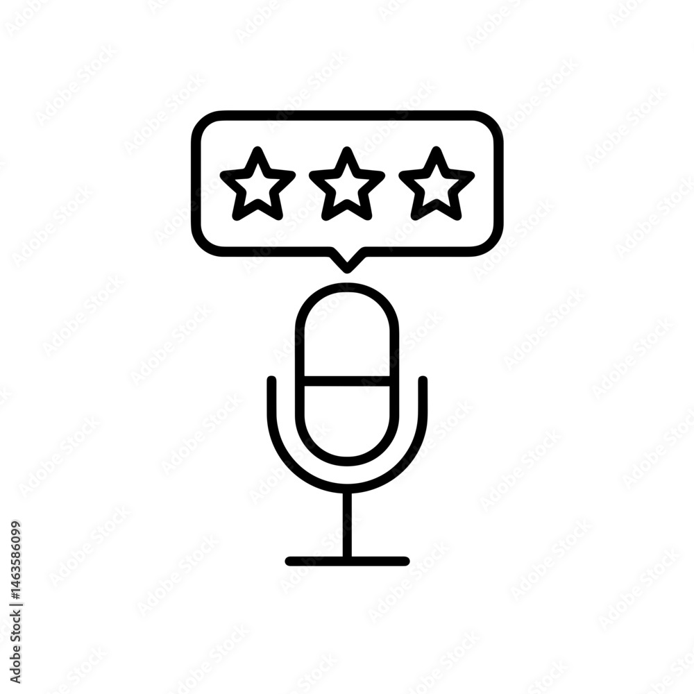 Podcast rating icon with microphone and stars Podcast rating icon with microphone and stars