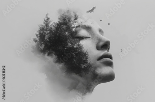 Monochrome artistic rendering of a human face in slumber