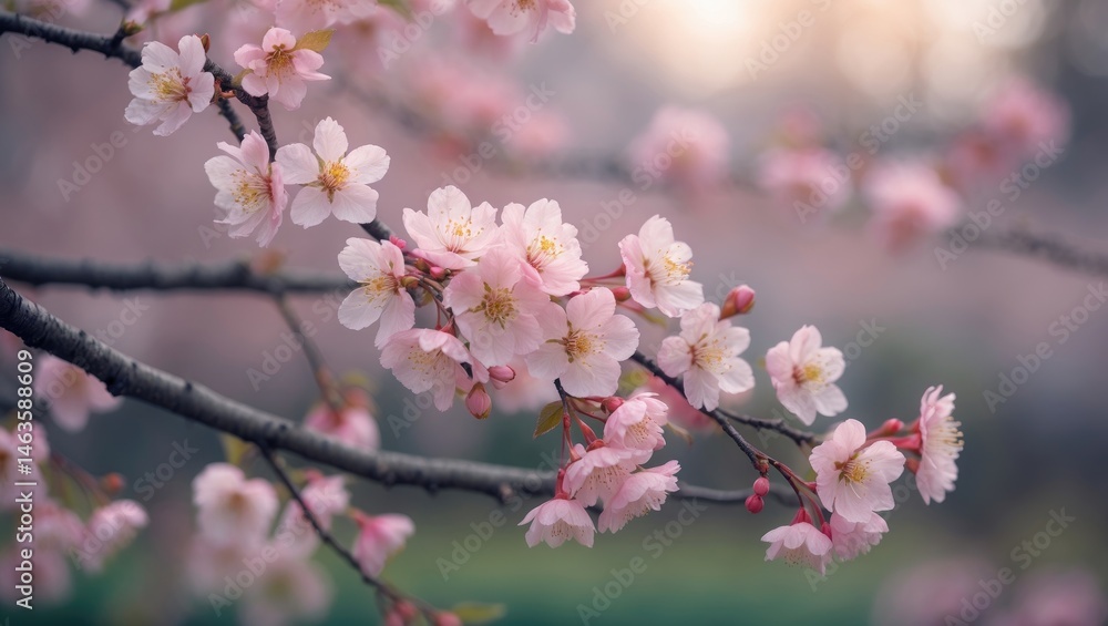 Pink Sakura Trees Blooming in Japan's Kenrokuen Park Pink Sakura Trees Blooming in Japan's Kenrokuen Park