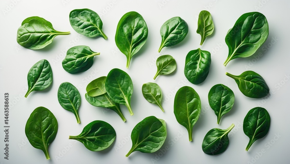 White Background with Fresh Baby Spinach Leaf Clipping White Background with Fresh Baby Spinach Leaf Clipping