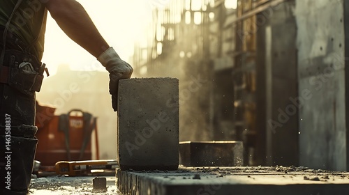 Wallpaper Mural Construction Worker Handling Concrete Block Torontodigital.ca