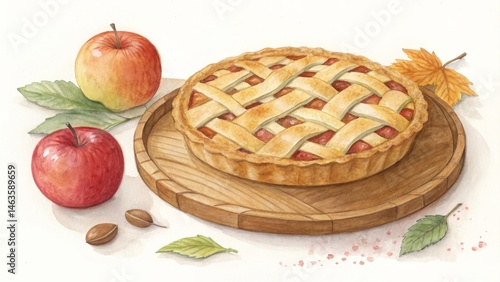 Watercolor Apple Pie on Woo...