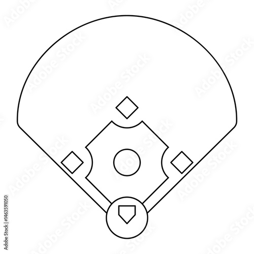 Baseball diamond line diagram. White Background Vector for Game Strategy