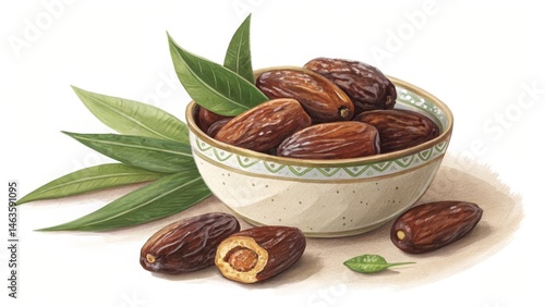 Watercolor Bowl of Dates Co...