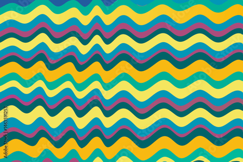 Vibrant wavy stripes pattern colorful summer design teal yellow and purple hues Abstract background