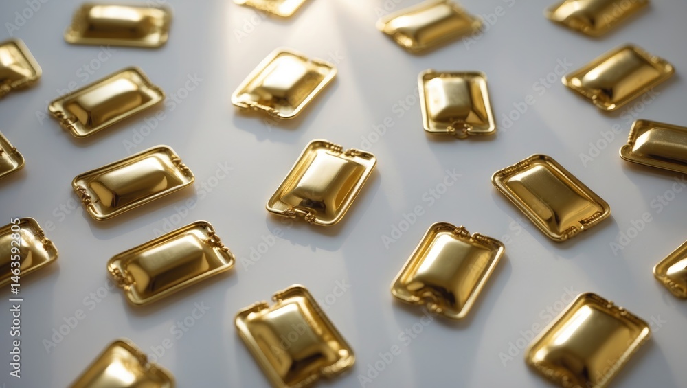Golden pull tabs arranged on a white surface with minimalistic style Golden pull tabs arranged on a white surface with minimalistic style